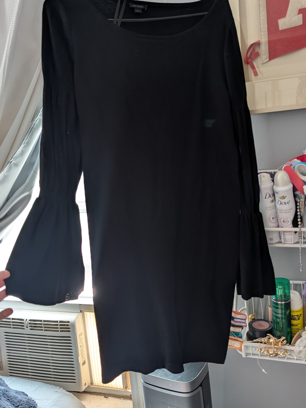 Ann Taylor Black Long-Sleeve Bell-Sleeve Shift Dress